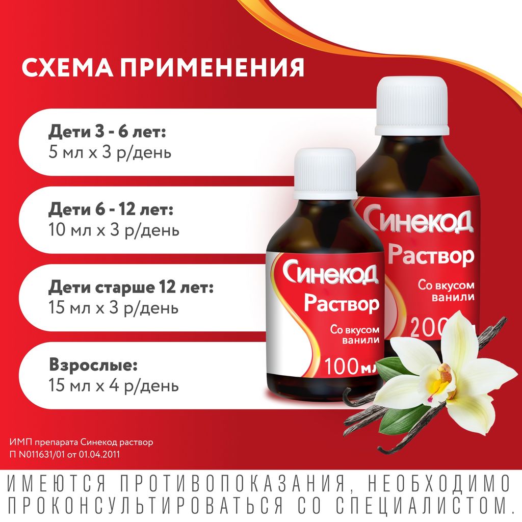 Синекод, 1.5 мг/мл, раствор для приема внутрь, со вкусом ванили, 100 мл, 1 шт.