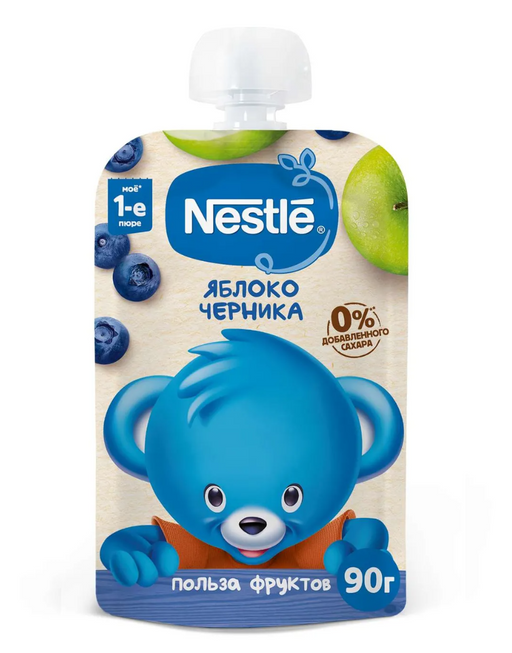 Nestle Фруктовое пюре Яблоко, черника, для детей с 5 месяцев, пюре, 90 г, 1 шт.